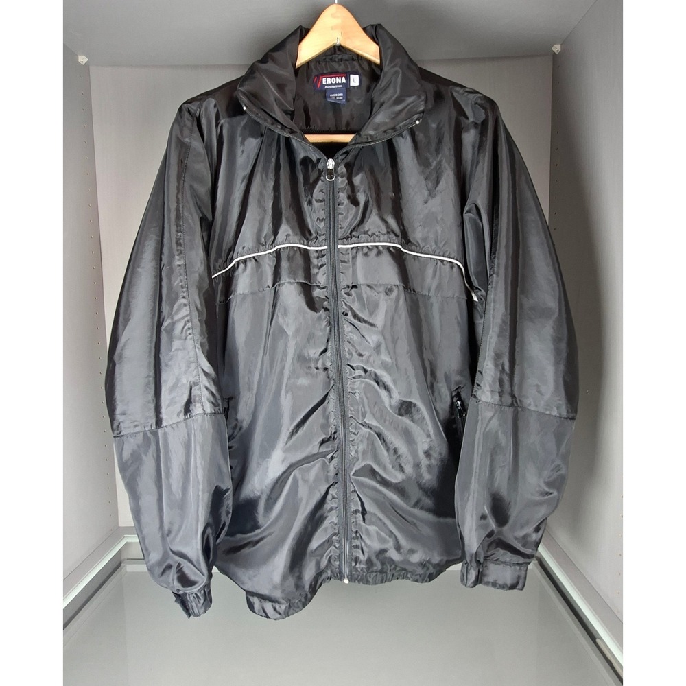 Y2K Verona High Collection Mens L Black Gray Nylon Windbreaker Jacket Reflective